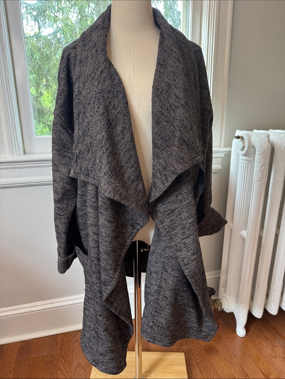 Eileen Fisher Charcoal/Black Draped Open-Front Cardigan Coat
